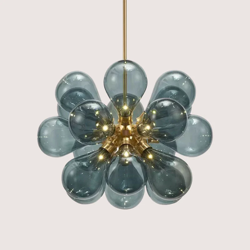 Lustre à bulles créatives postmodernes en verre, suspension de chambre à coucher à 18 ampoules en or Clearhalo