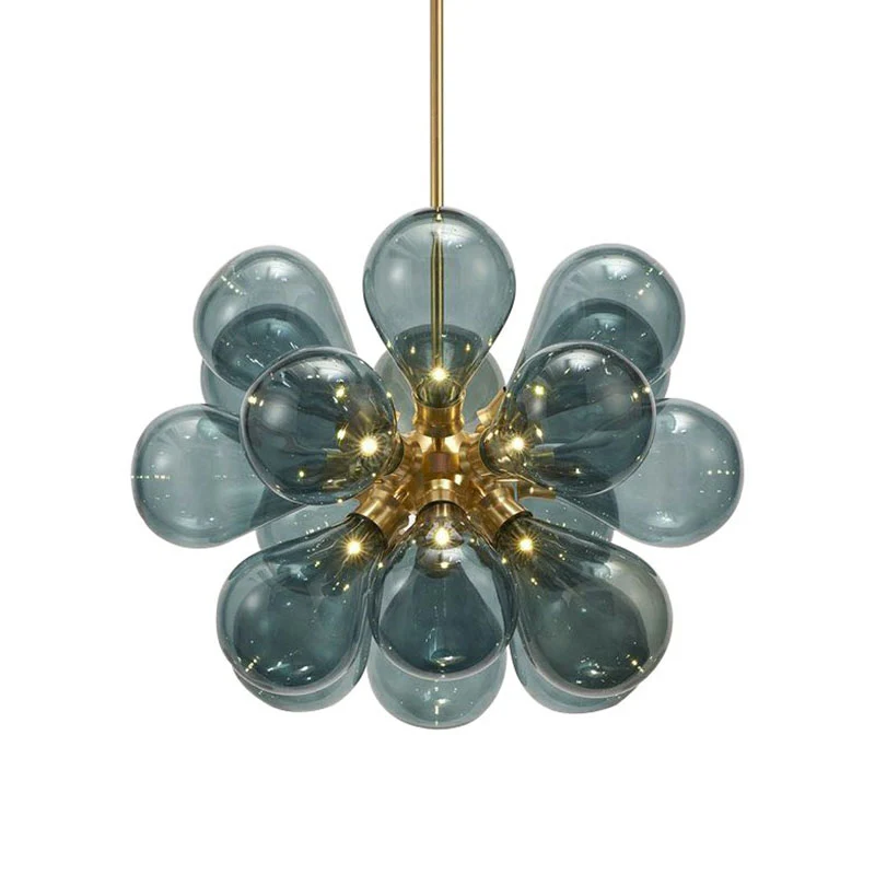 Lustre à bulles créatives postmodernes en verre, suspension de chambre à coucher à 18 ampoules en or Clearhalo