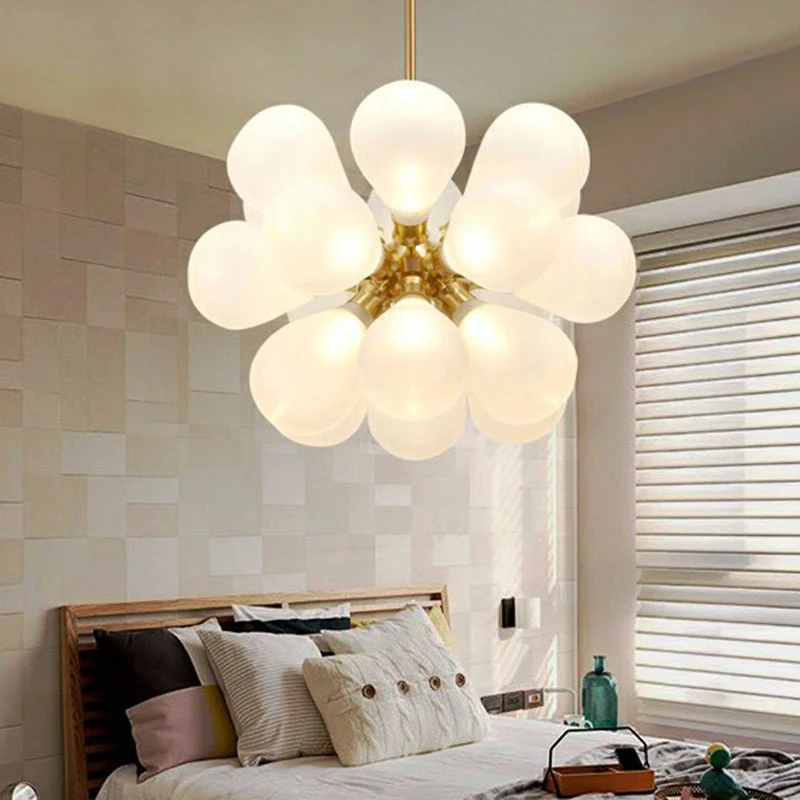 Lustre à bulles créatives postmodernes en verre, suspension de chambre à coucher à 18 ampoules en or Clearhalo