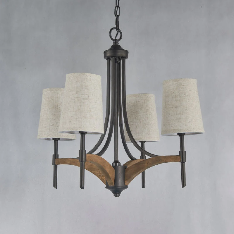 Lustre candélabre en métal, éclairage classique à 4 lumières pour salon, éclairage suspendu en noir avec/sans abat-jour Cl...