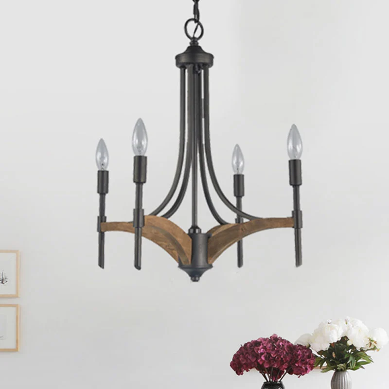 Lustre candélabre en métal, éclairage classique à 4 lumières pour salon, éclairage suspendu en noir avec/sans abat-jour Cl...