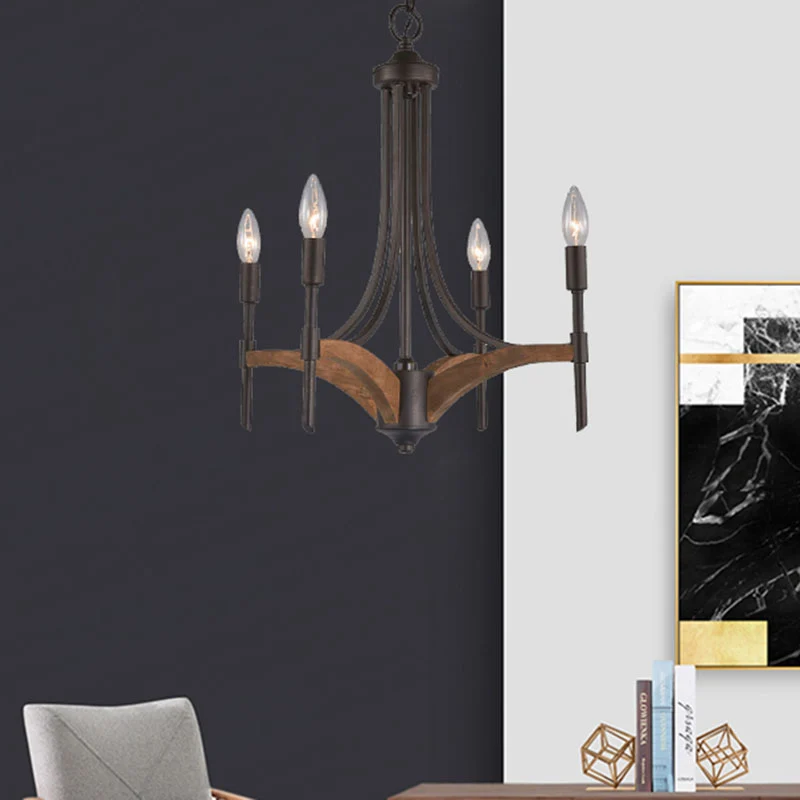 Lustre candélabre en métal, éclairage classique à 4 lumières pour salon, éclairage suspendu en noir avec/sans abat-jour Cl...