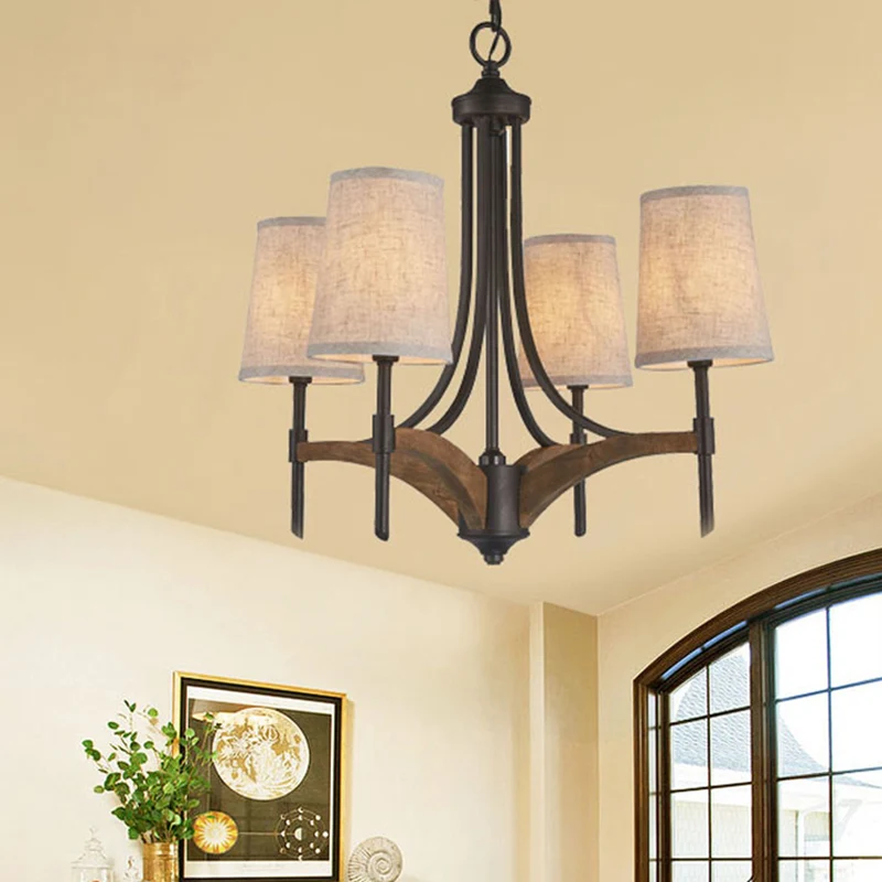Lustre candélabre en métal, éclairage classique à 4 lumières pour salon, éclairage suspendu en noir avec/sans abat-jour Cl...