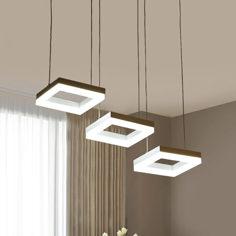 Lustre carré en acrylique, éclairage moderne à 3 ampoules, luminaire suspendu noir et blanc Clearhalo