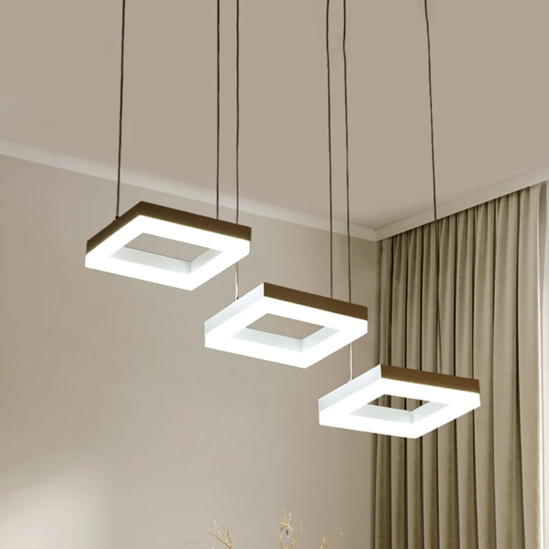 Lustre carré en acrylique, éclairage moderne à 3 ampoules, luminaire suspendu noir et blanc Clearhalo