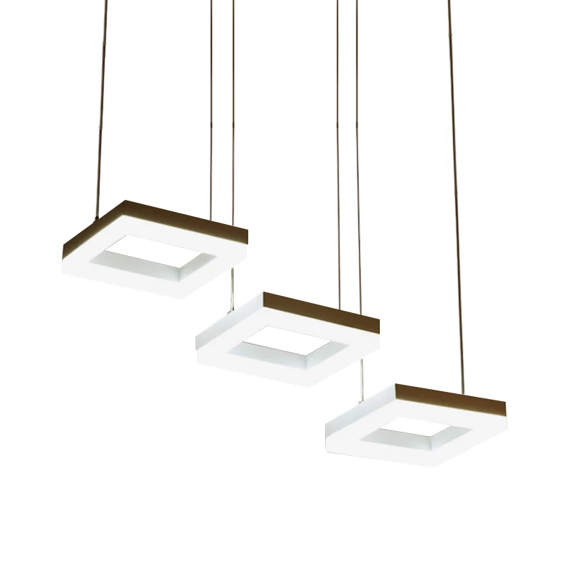 Lustre carré en acrylique, éclairage moderne à 3 ampoules, luminaire suspendu noir et blanc Clearhalo