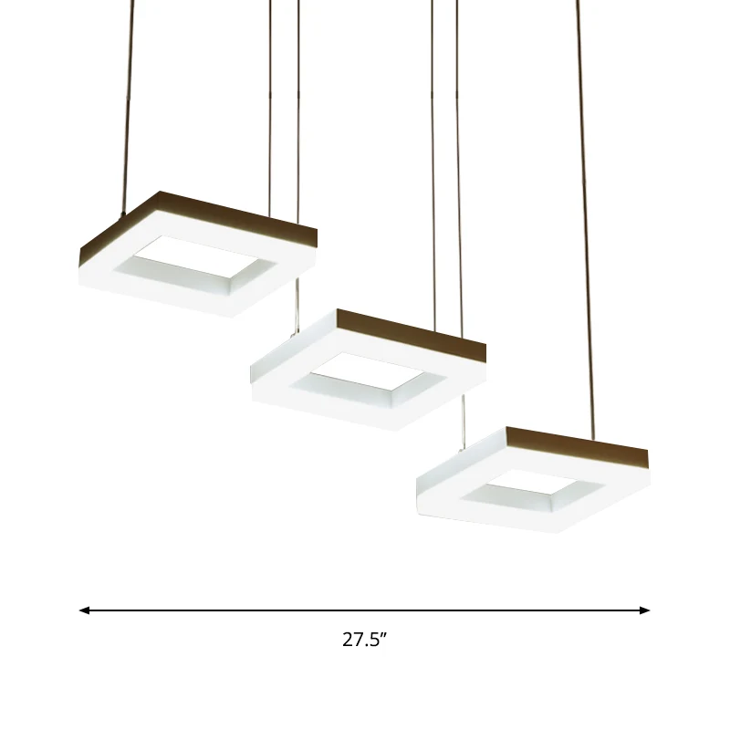 Lustre carré en acrylique, éclairage moderne à 3 ampoules, luminaire suspendu noir et blanc Clearhalo
