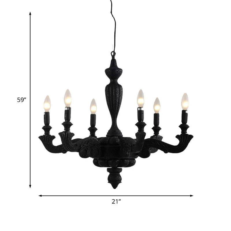 Lustre chandelier à 3/6 ampoules, luminaire suspendu traditionnel en résine noire pour salon Clearhalo