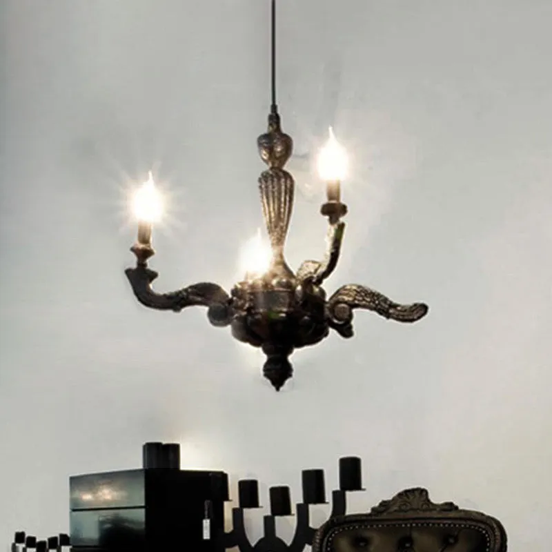 Lustre chandelier à 3/6 ampoules, luminaire suspendu traditionnel en résine noire pour salon Clearhalo