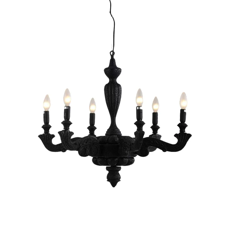 Lustre chandelier à 3/6 ampoules, luminaire suspendu traditionnel en résine noire pour salon Clearhalo