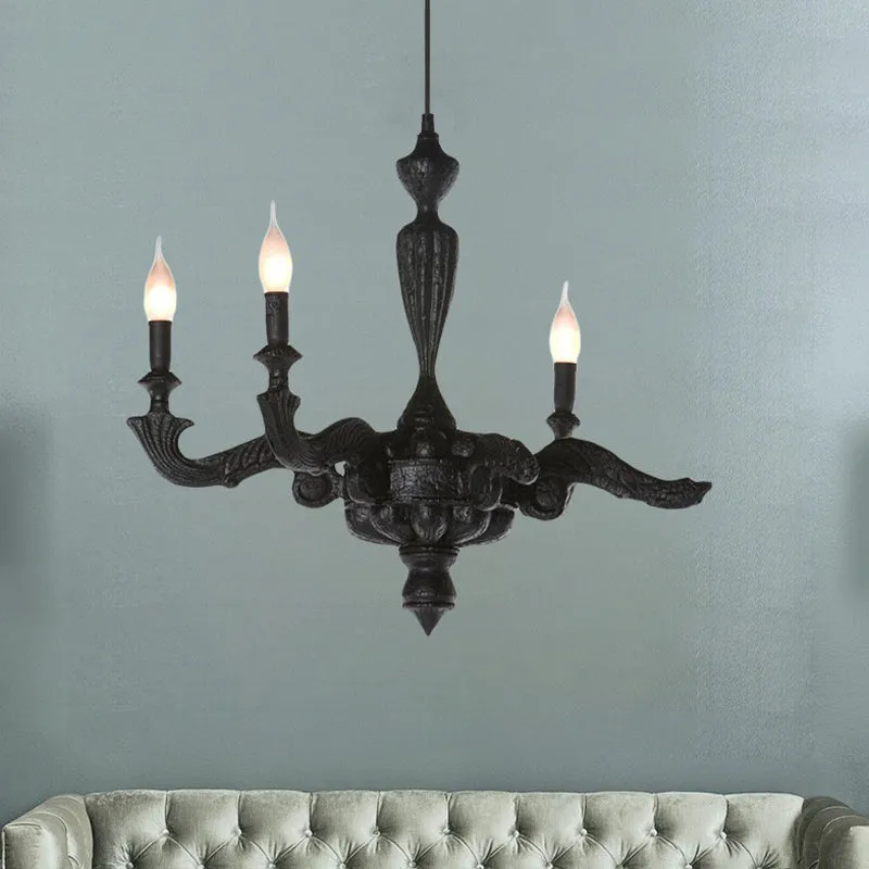 Lustre chandelier à 3/6 ampoules, luminaire suspendu traditionnel en résine noire pour salon Clearhalo