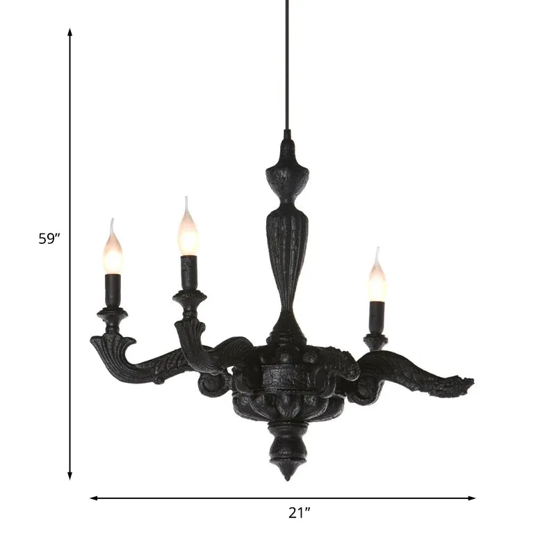Lustre chandelier à 3/6 ampoules, luminaire suspendu traditionnel en résine noire pour salon Clearhalo