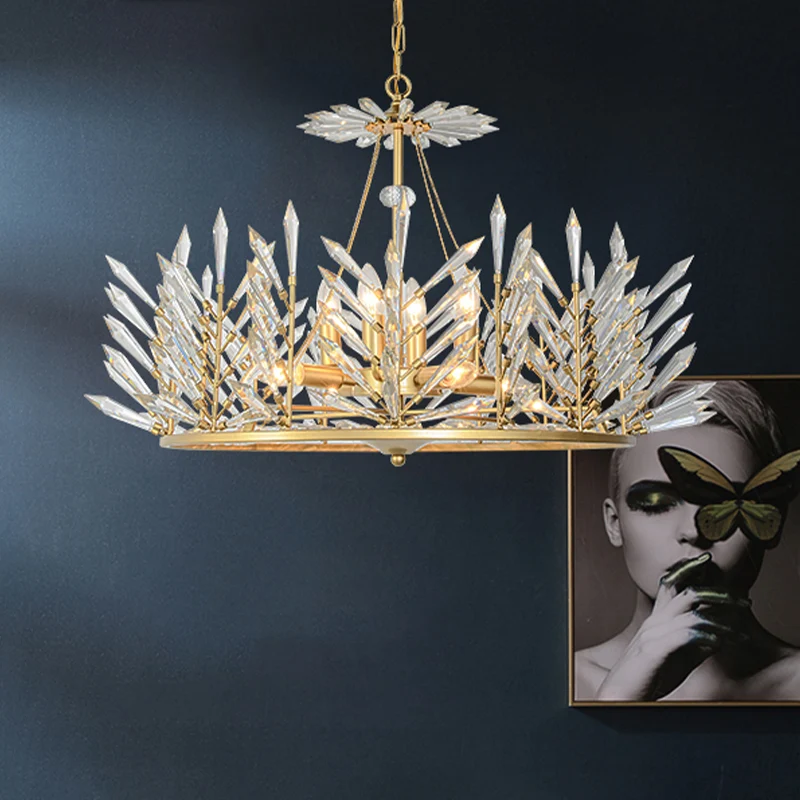 Lustre circulaire en cristal, luminaire suspendu rustique, 6/8 lumières, lampe à Suspension pour chambre à coucher, doré C...