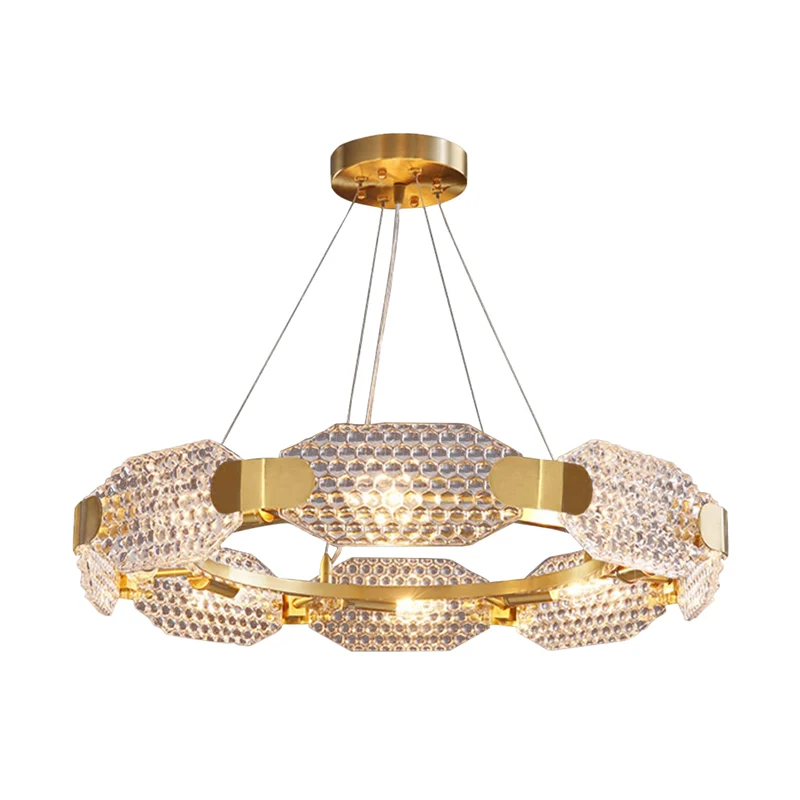 Lustre circulaire en cristal à prisme, Style Simple, 6 lumières, Kit de lampes suspendues pour chambre à coucher, en or av...