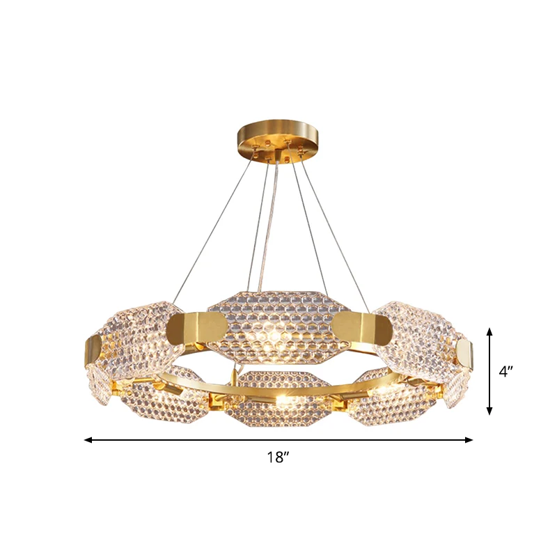 Lustre circulaire en cristal à prisme, Style Simple, 6 lumières, Kit de lampes suspendues pour chambre à coucher, en or av...
