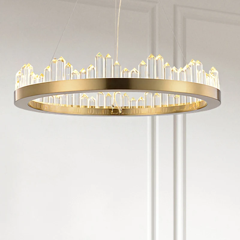 Lustre circulaire à LED en cristal taillé contemporain, Kit de suspension doré, lumière blanche chaude/blanche, 16/23,5/31...