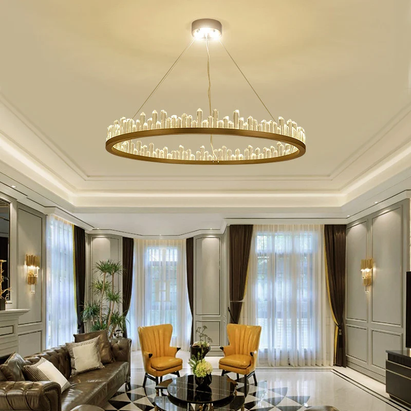 Lustre circulaire à LED en cristal taillé contemporain, Kit de suspension doré, lumière blanche chaude/blanche, 16/23,5/31...