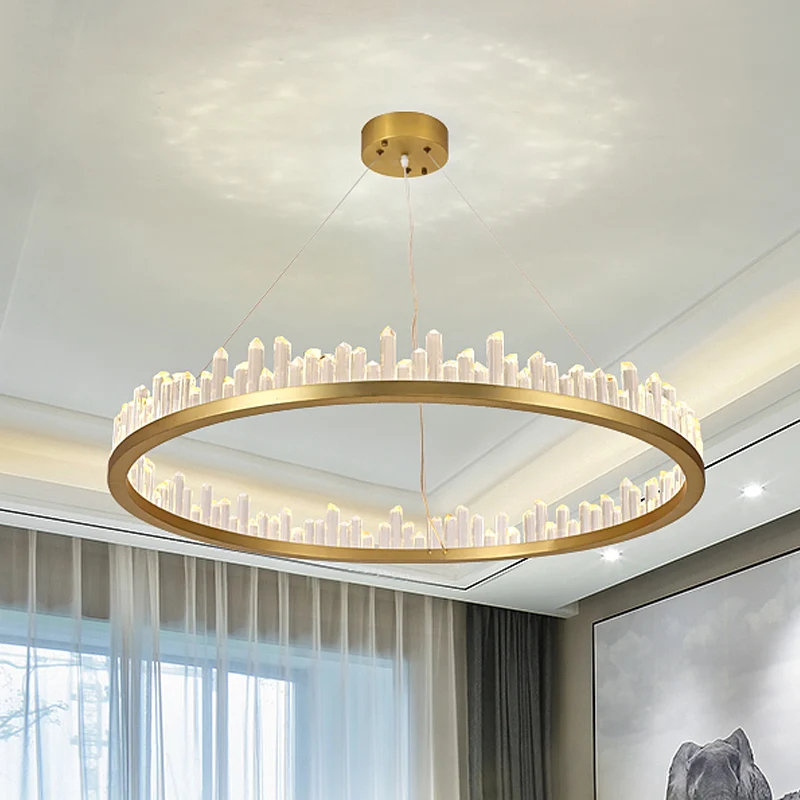 Lustre circulaire à LED en cristal taillé contemporain, Kit de suspension doré, lumière blanche chaude/blanche, 16/23,5/31...