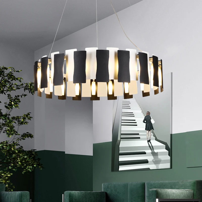 Lustre circulaire noir et blanc, suspension créative postmoderne en métal pour salon Clearhalo