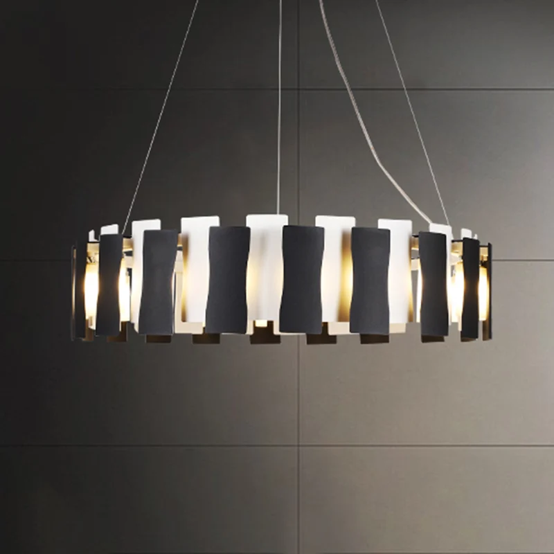 Lustre circulaire noir et blanc, suspension créative postmoderne en métal pour salon Clearhalo