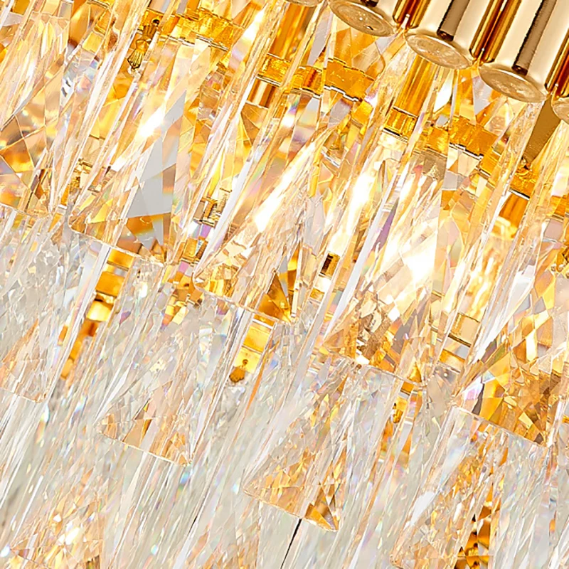 Lustre circulaire suspension vintage en métal multi-lumière avec prisme en cristal en or Clearhalo