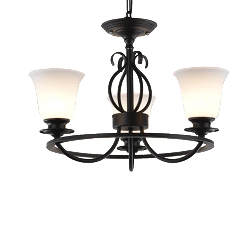 Lustre cloche en verre dépoli, éclairage traditionnel à 3/6/8 lumières, éclairage suspendu pour salon, noir Clearhalo