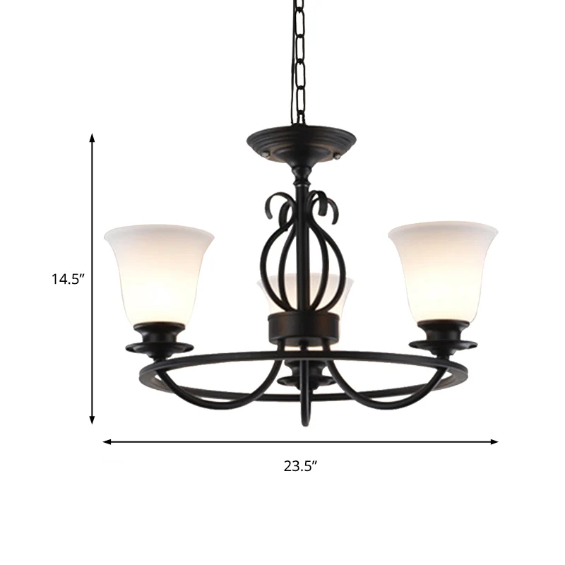 Lustre cloche en verre dépoli, éclairage traditionnel à 3/6/8 lumières, éclairage suspendu pour salon, noir Clearhalo