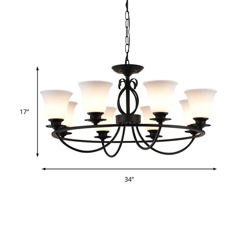 Lustre cloche en verre dépoli, éclairage traditionnel à 3/6/8 lumières, éclairage suspendu pour salon, noir Clearhalo