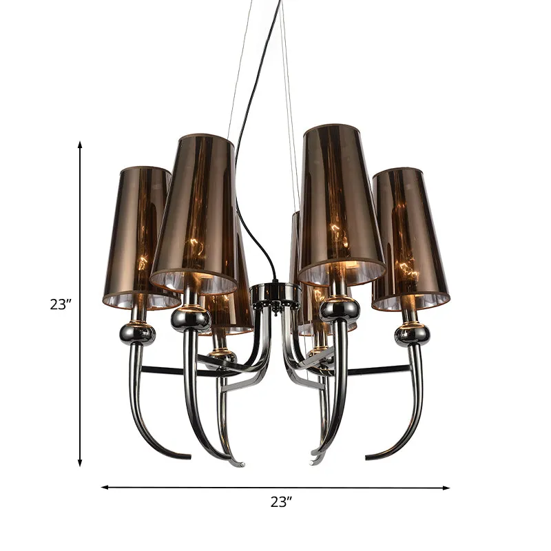 Lustre à cône profond à 6 ampoules, pendentif suspendu rustique en fer noir avec décor en corne Clearhalo