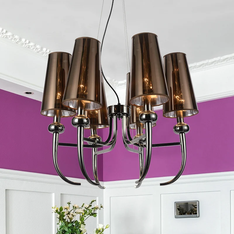 Lustre à cône profond à 6 ampoules, pendentif suspendu rustique en fer noir avec décor en corne Clearhalo
