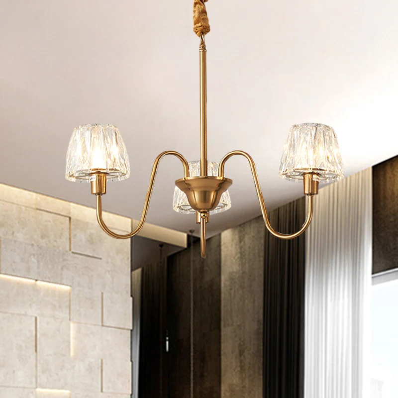 Lustre conique à 3/6 ampoules, éclairage contemporain, finition dorée, lampe à pendule en cristal à facettes avec bras en...