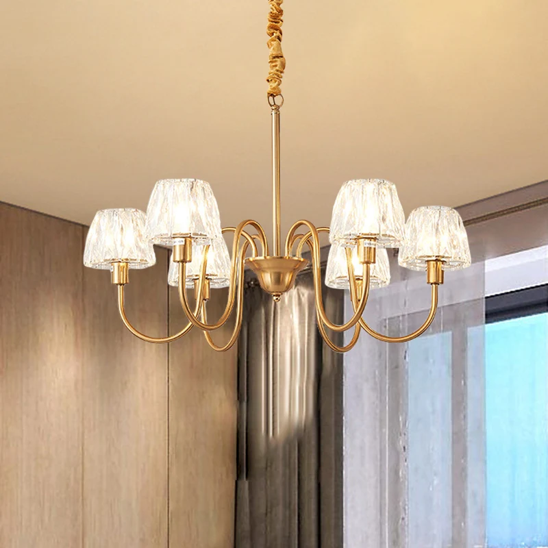 Lustre conique à 3/6 ampoules, éclairage contemporain, finition dorée, lampe à pendule en cristal à facettes avec bras en...