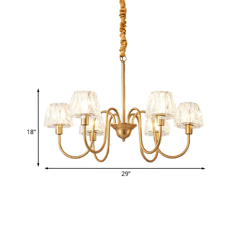 Lustre conique à 3/6 ampoules, éclairage contemporain, finition dorée, lampe à pendule en cristal à facettes avec bras en...