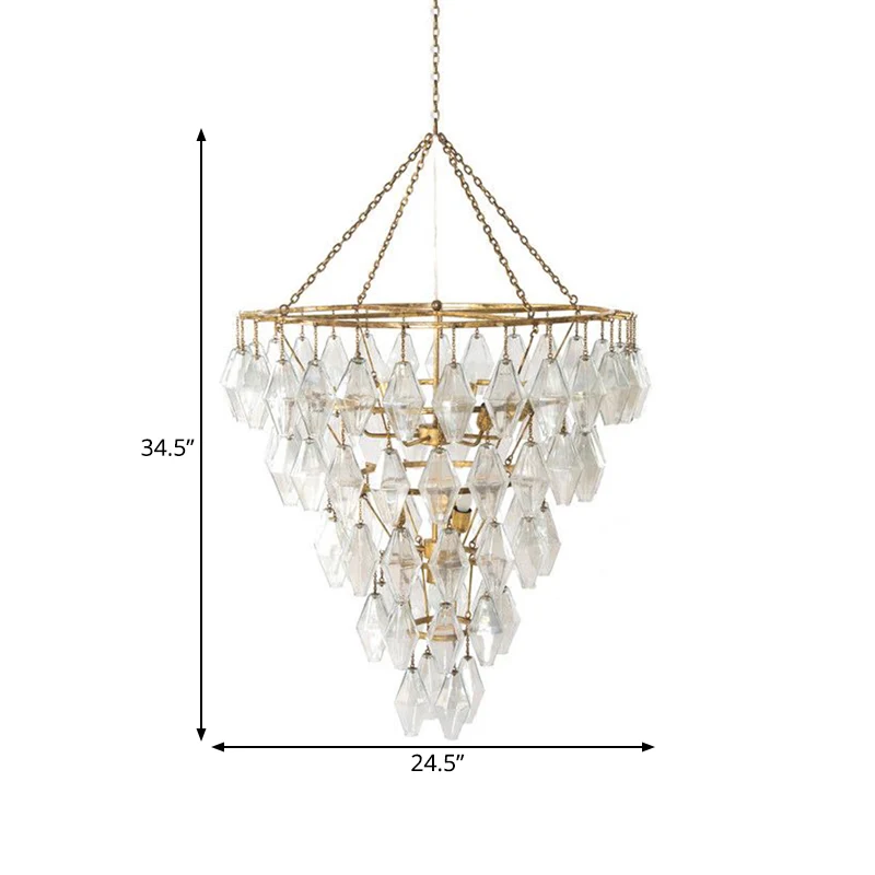 Lustre conique doré en cristal rustique, 10 lumières, Suspension pour salon Clearhalo