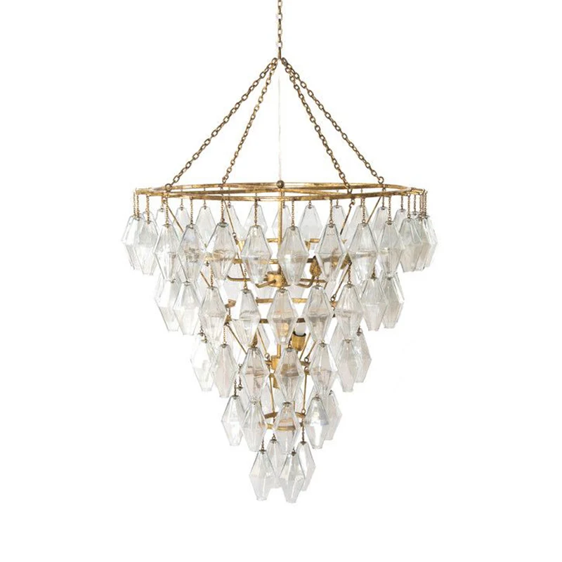 Lustre conique doré en cristal rustique, 10 lumières, Suspension pour salon Clearhalo