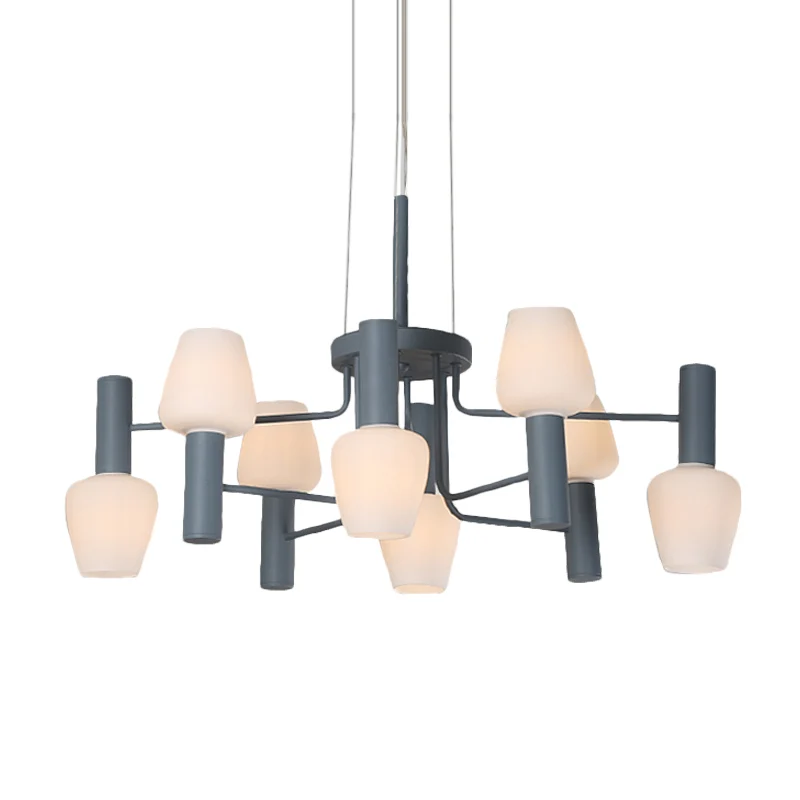 Lustre conique gris/rose/jaune, lampe suspendue moderniste à 8 têtes en verre dépoli pour salon Clearhalo