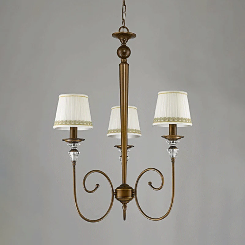 Lustre conique à 3 lumières, luminaire suspendu classique en tissu blanc pour le salon Clearhalo
