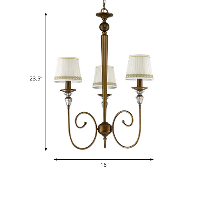 Lustre conique à 3 lumières, luminaire suspendu classique en tissu blanc pour le salon Clearhalo