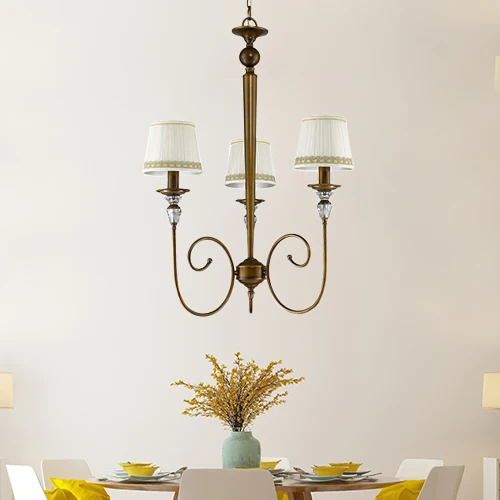 Lustre conique à 3 lumières, luminaire suspendu classique en tissu blanc pour le salon Clearhalo