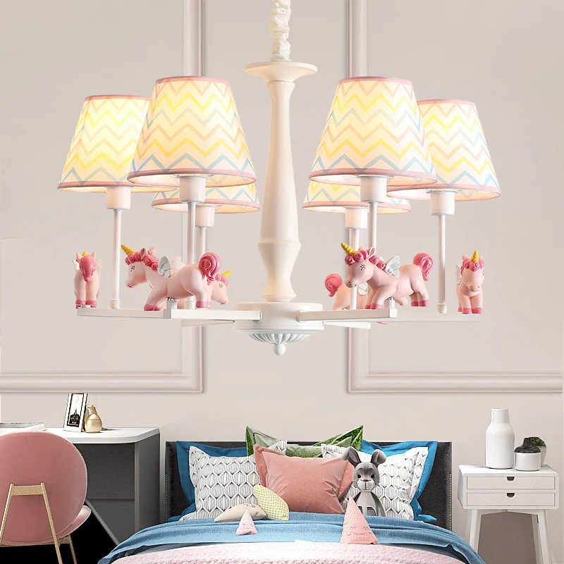 Lustre conique en tissu à motifs, suspension rose de dessin animé avec décor de licorne Clearhalo
