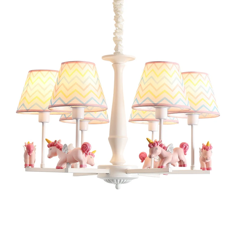 Lustre conique en tissu à motifs, suspension rose de dessin animé avec décor de licorne Clearhalo