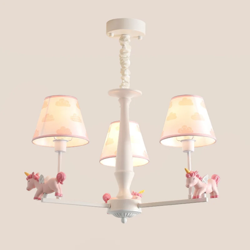 Lustre conique en tissu à motifs, suspension rose de dessin animé avec décor de licorne Clearhalo