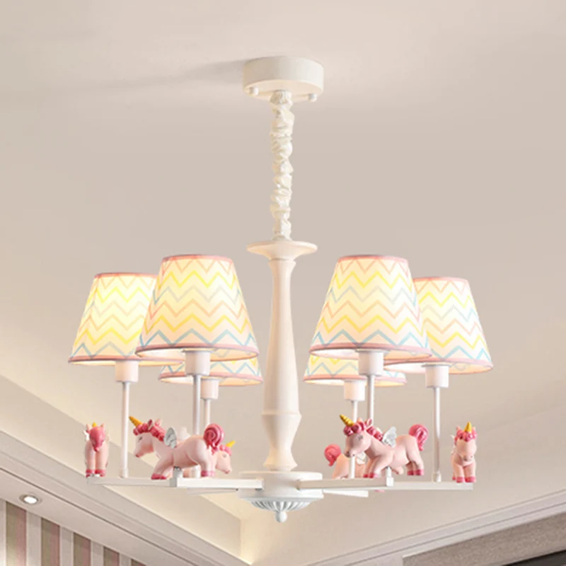 Lustre conique en tissu à motifs, suspension rose de dessin animé avec décor de licorne Clearhalo