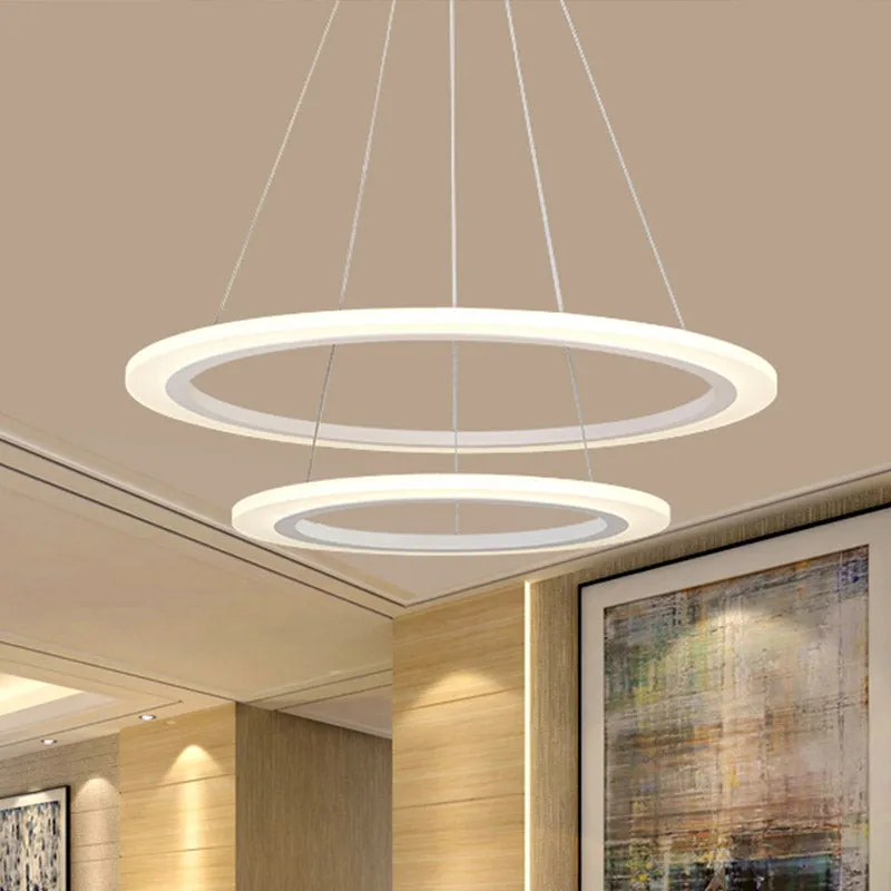 Lustre contemporain à 1/2/3 lumières avec abat-jour en acrylique, suspension à boucle blanche, lumière chaude/blanche Clea...