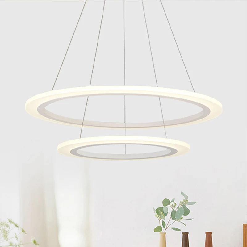 Lustre contemporain à 1/2/3 lumières avec abat-jour en acrylique, suspension à boucle blanche, lumière chaude/blanche Clea...