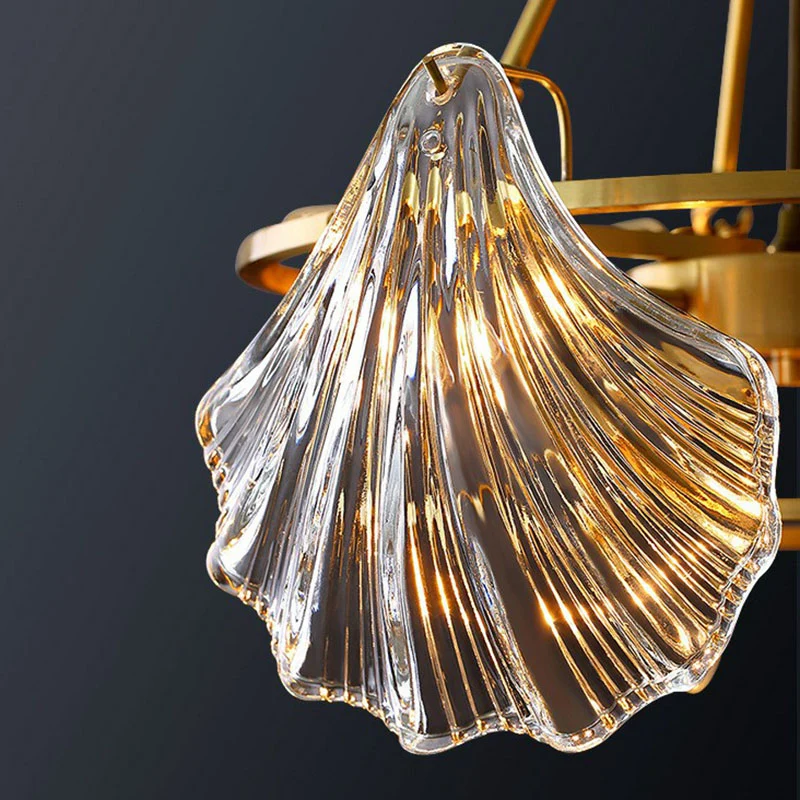 Lustre en coquille de laiton, luminaire suspendu en cristal nervuré simple pour salle à manger Clearhalo