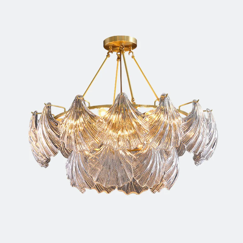 Lustre en coquille de laiton, luminaire suspendu en cristal nervuré simple pour salle à manger Clearhalo