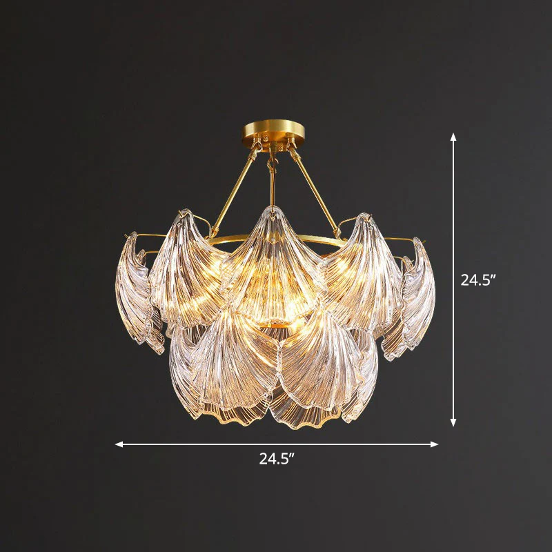 Lustre en coquille de laiton, luminaire suspendu en cristal nervuré simple pour salle à manger Clearhalo
