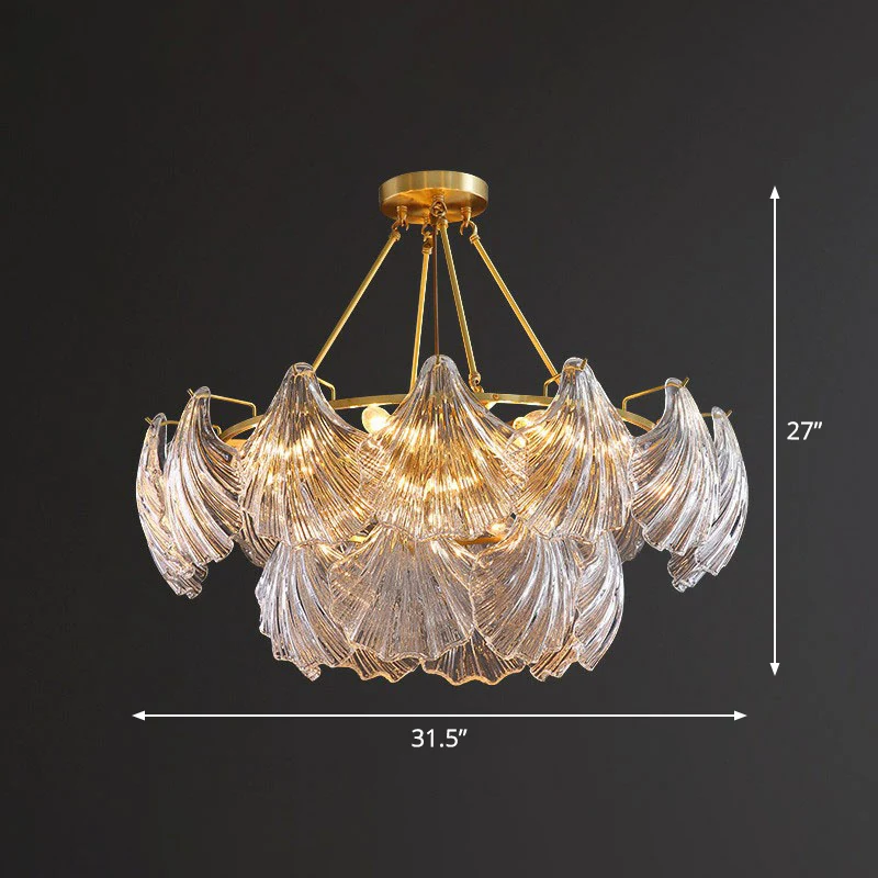 Lustre en coquille de laiton, luminaire suspendu en cristal nervuré simple pour salle à manger Clearhalo