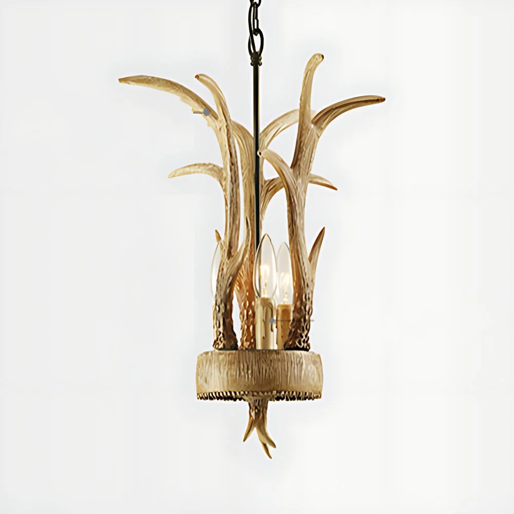Lustre en corne de bois de cerf, style lodge, 3 lumières, éclairage suspendu en résine et bois Clearhalo